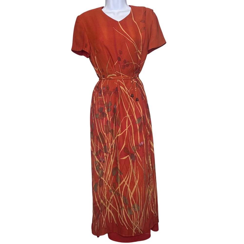 Liz Claiborne Burnt Orange Botanical Print Maxi Dress